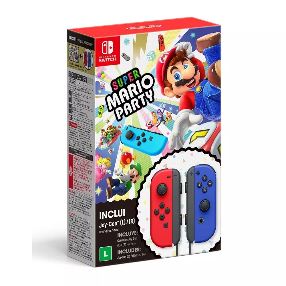 Controle Nintendo Switch Joy-con Vermelho E Azul + Jogo Digital Super Mario Party - Hbcnadfjacf3