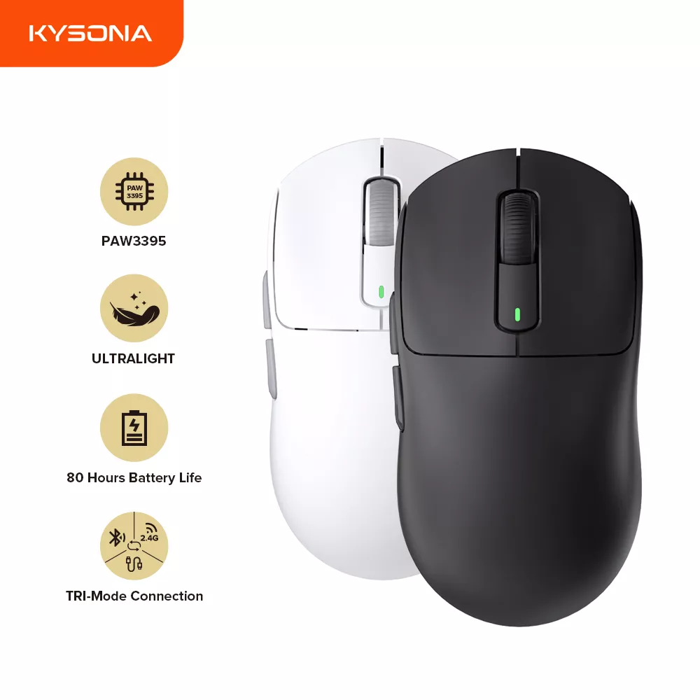 Mouse Kysona Sem Fio Bluetooth Gaming Esports, M600, Paw3395, 55g, 26000dpi