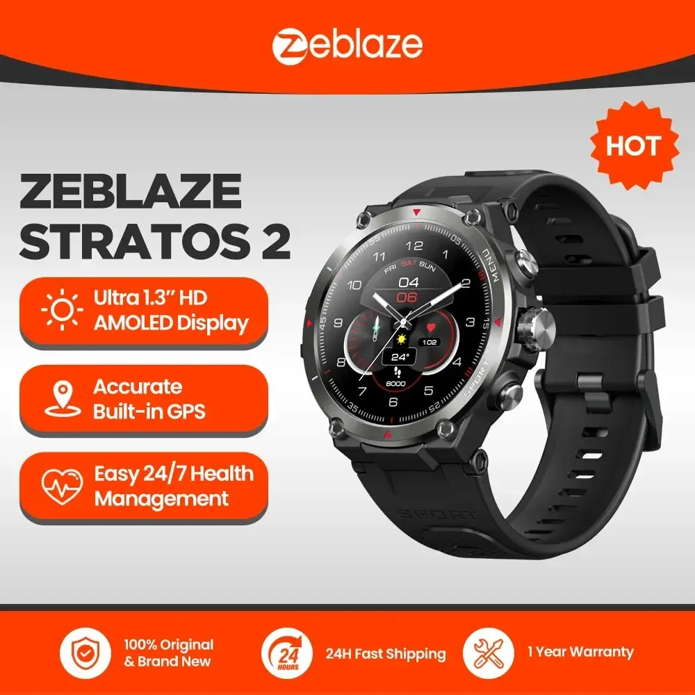 [taxa Inclusa] Smartwatch Zeblaze Stratos 2 Com Gps, Tela Amoled, Monitor De Sade 24hrs, At 25 Dias De Bateria, Rastreador De Atividades