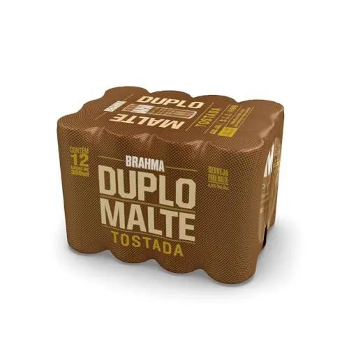 Pack 12 Cervejas Brahma Duplo Malte Tostada, Sleek 350ml - Cerveja Puro Malte