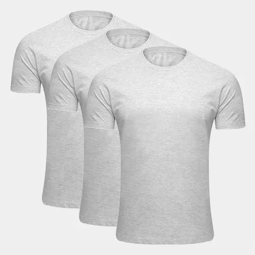 Kit Camiseta Bsica Masculina 100% Algodo C/ 3 Peas - Tamanho P E M