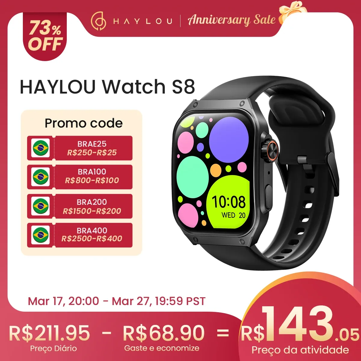 Haylou Watch S8 Smartwatch 1.96 ''amoled Tela Curva Bt5.3 Bluetooth