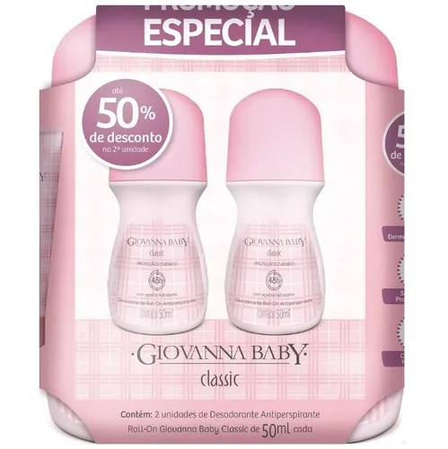 Desodorante Antiperspirante Giovanna Baby Classic Roll-on, 2 Unidades Com 50ml Cada