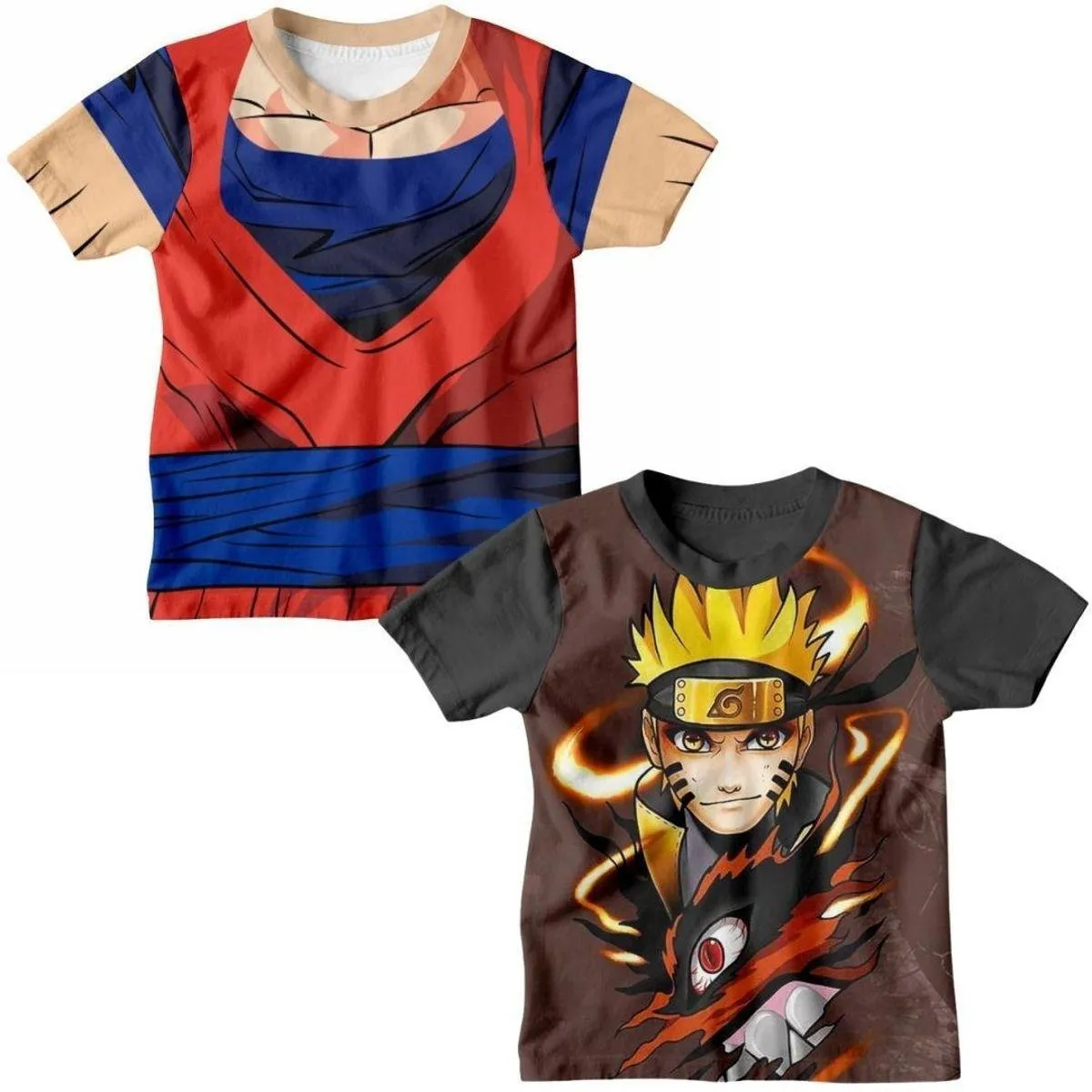 Kit 2 Camiseta Infantil Menino Fantasia Goku Dragon Ball E Naruto Shippuden Camisa Estampada 3d