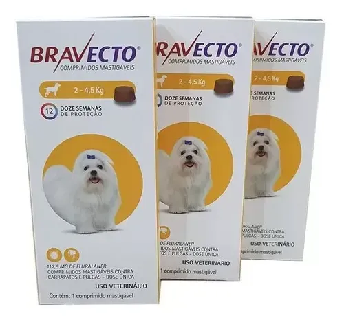 [ Prime ] Bravecto Anti Pulgas E Carrapatos - Comprimido Mastigvel 112,5 Mg - Para Ces Com 2-4,5kg - Pack Com 3 Unidades