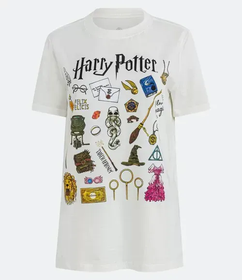 Camiseta Em Meia Malha Com Manga Curta E Estampa Harry Potter Off White