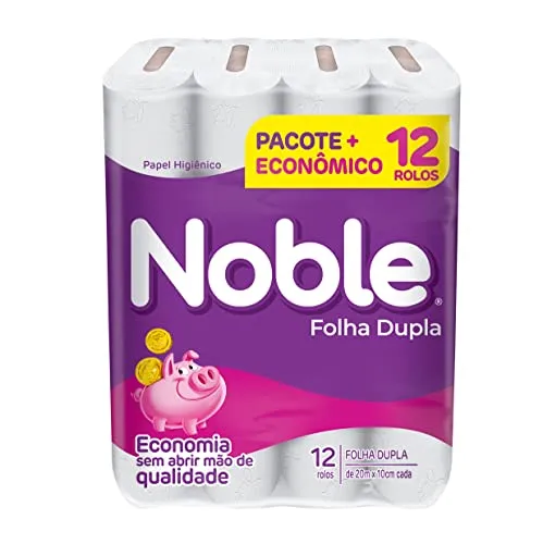 Noble - Papel Higinico, Folha Dupla, Neutro, 12 Rolos De 20m