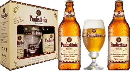 [ Prime ] Kit Paulistania - 2 Garrafas Cerveja Paulistnia 600 Ml Marco Zero + 1 Copo 300 Ml