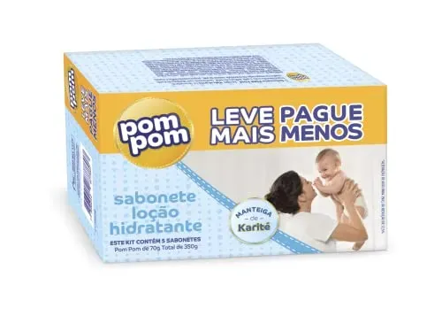 [rec] [leve + Pague - R$10,70] Kit Sabonete Em Barra Pom Pom Loo Hidratante Com 5 Unidades 70g