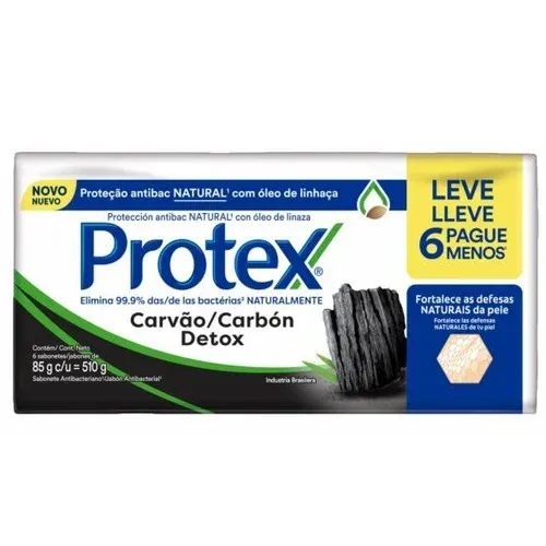 (r$ 0,73 Centavos Cada) Sabonete Antibacteriano Protex Carvo Detox Barra, Pacote Com 6 Unidades De 85g Cada