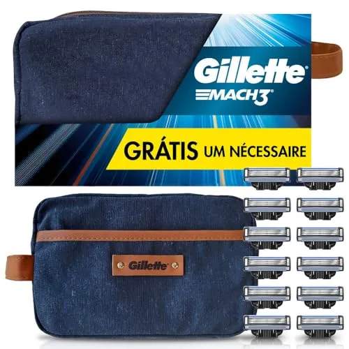 Gillette 1 Kit Mach3, Carga Para Aparelho 12 Uds + 1 Ncessaire