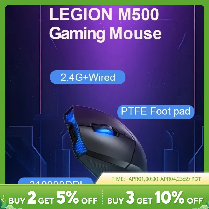(conta Nova) Mouse Wireless Lenovo Legion M500, 10000 Dpi, Sensor Paw3325