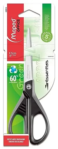 [+por- R$7,39] Tesoura 17cm, Maped, Essentials Green, 468010, Preto