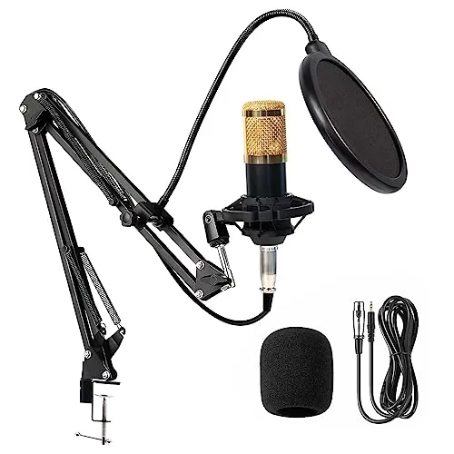 Microfone Condensador, Kit Microfone Condensador Com Brao Articulado E Pop Filter Para Transmisso Ao Vivo, Podcast, Gravao De Audio