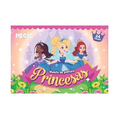 [+por- R$ 8] Maleta Kit De Pintura Infantil Escolar Com 24 Peas Princesas