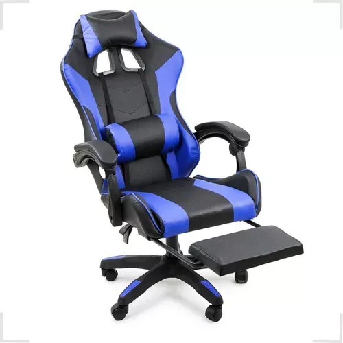 Cadeira Gamer Stillus Ergonmica Giratria Apoio Para Ps Cor Preto E Azul