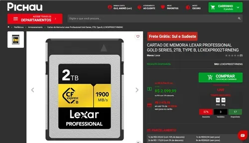 Cartao De Memoria Lexar Professional Gold Series, 2tb, Type B, Lcxexpr002t-rneng