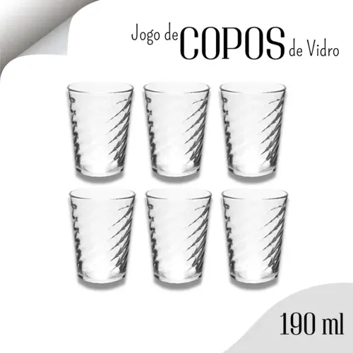 [br/moedas] Jogo De Copos De Vidro 190 Ml Kit C/06