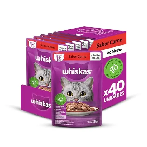 [app] Pack De Rao mida Whiskas Sach Carne Ao Molho Para Gatos Adultos, 40 Sachs De 85 G