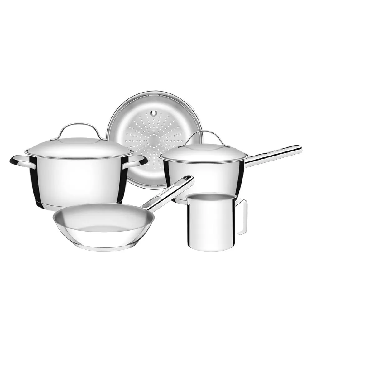 Jogo De Panelas Tramontina Allegra 5 Peas Em Ao Inox Com Fundo Triplo E Tampas De Inox Na
