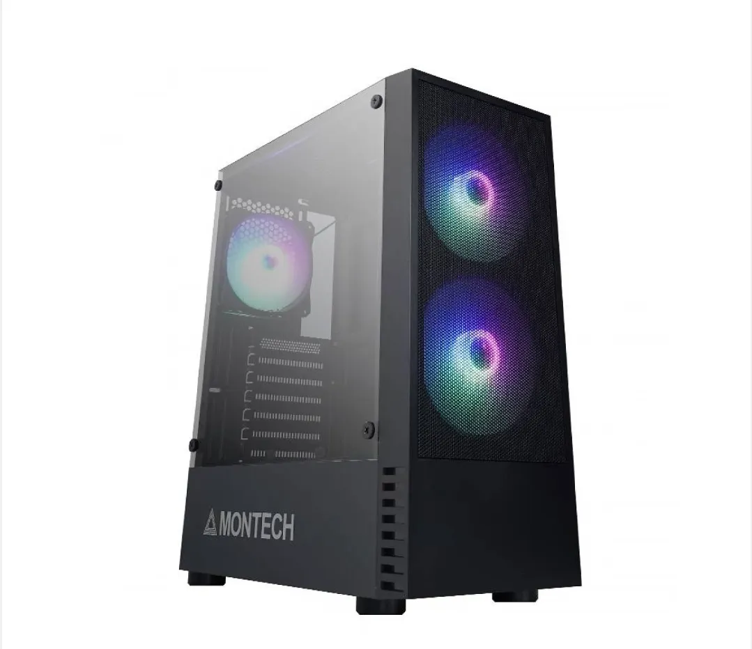 Gabinete Gamer Montech X2 Mesh, Mid Tower, Vidro Temperado, Black, Atx, Sem Fonte, Com 3 Fans Rainbow