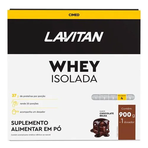 Suplemento Alimentar Whey Isolado Em P Lavitan Chocolate Belga 900g + Dosador
