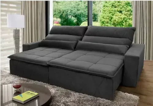 [app] Sof Retrtil Reclinvel Amsterdam 2,50m Suede Velut Cinza C/ Molas No Assento - King House - Grafite
