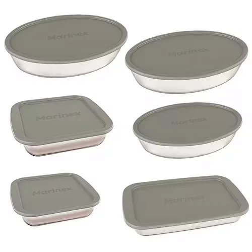 Conjunto De Assadeiras Em Vidro Com Tampa Plstica Marinex  6 Peas