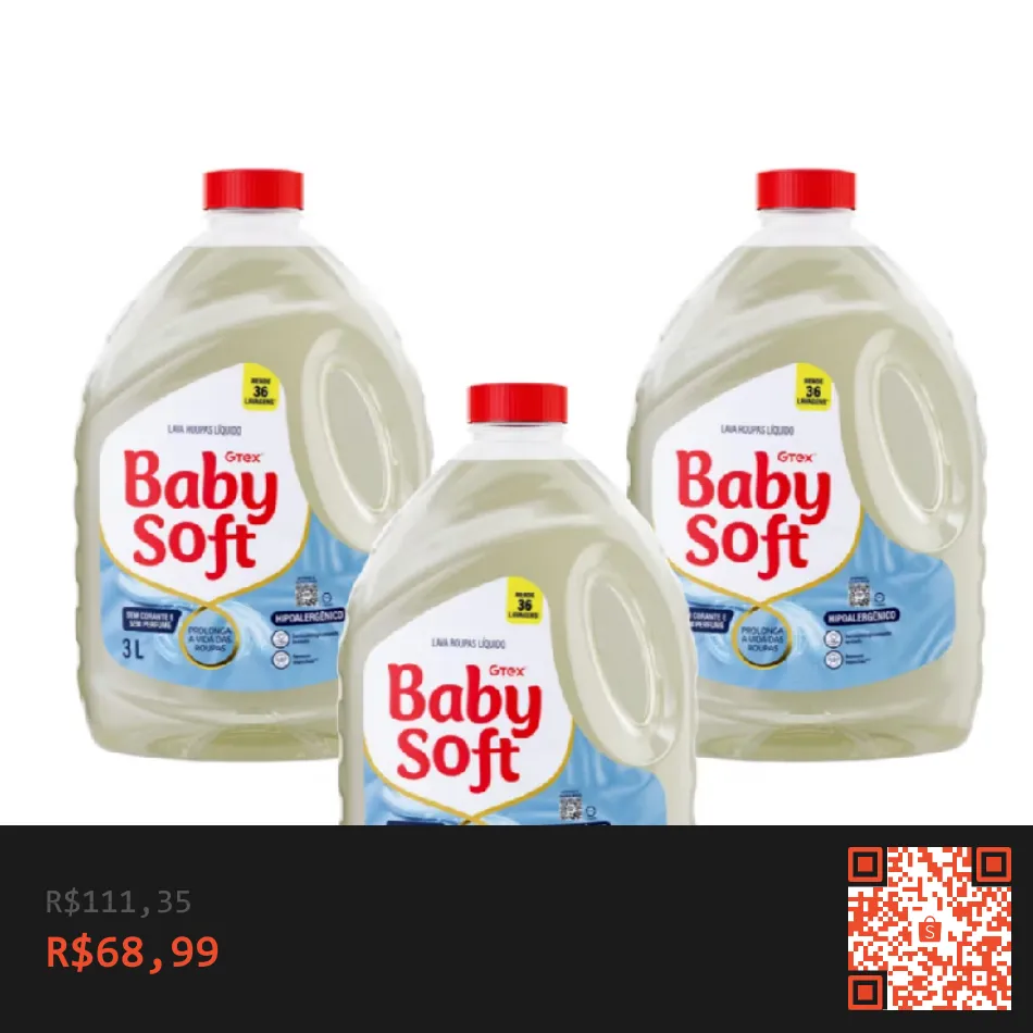 Kit 3 Lava Roupas Hipoalrgico Baby Soft Max Cuidado 3l