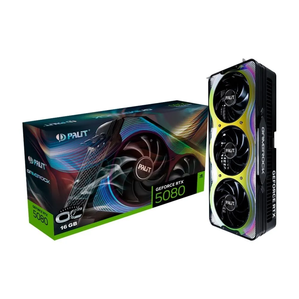 Placa De Vdeo Palit Rtx 5080 Gamerock Oc Nvidia Geforce, 16gb, Gddr7, Argb Sync Evo, G-sync, Ray Tracing, Dlss 4 - Ne75080t19t2-gb2030g