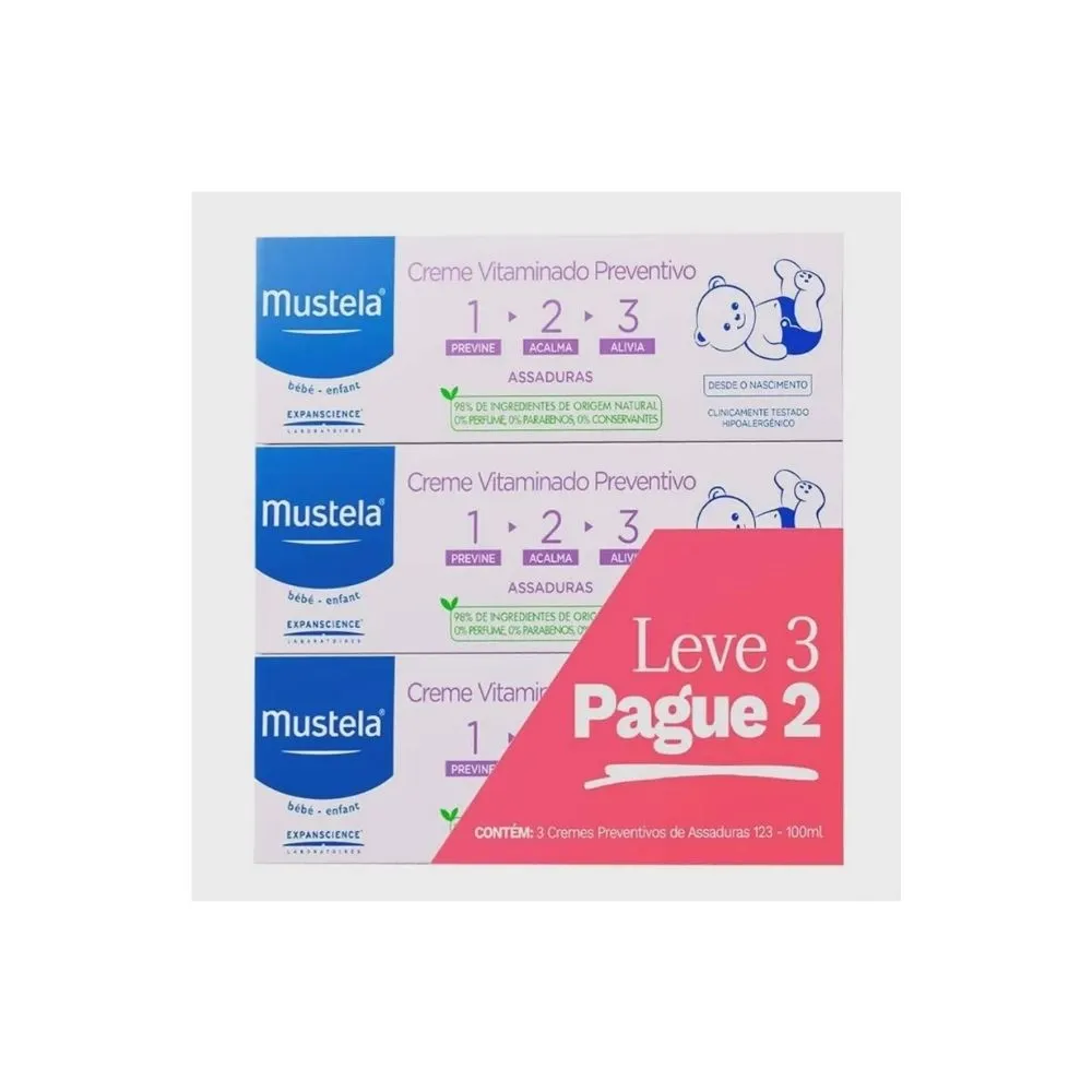 Kit Mustela Creme Preveno De Assaduras Vitaminado Com 3 Unidades De 100g