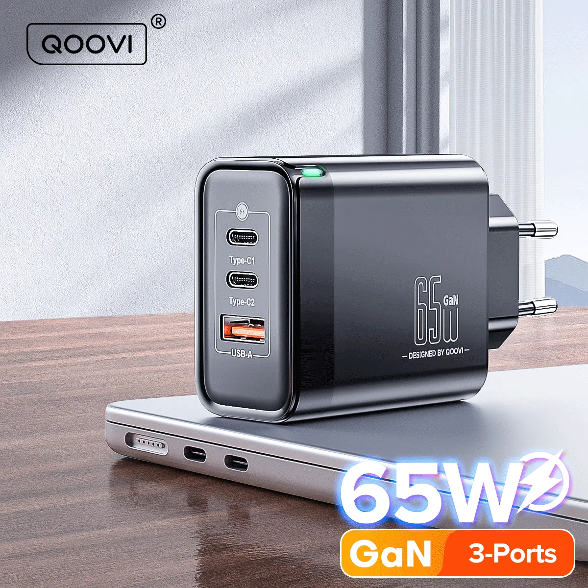 [app/r$62,91 Moedas] Qoovi 65w Gan Carregador Usb Tipo C Carregamento Rpido Adaptador 4.0 Usb-c