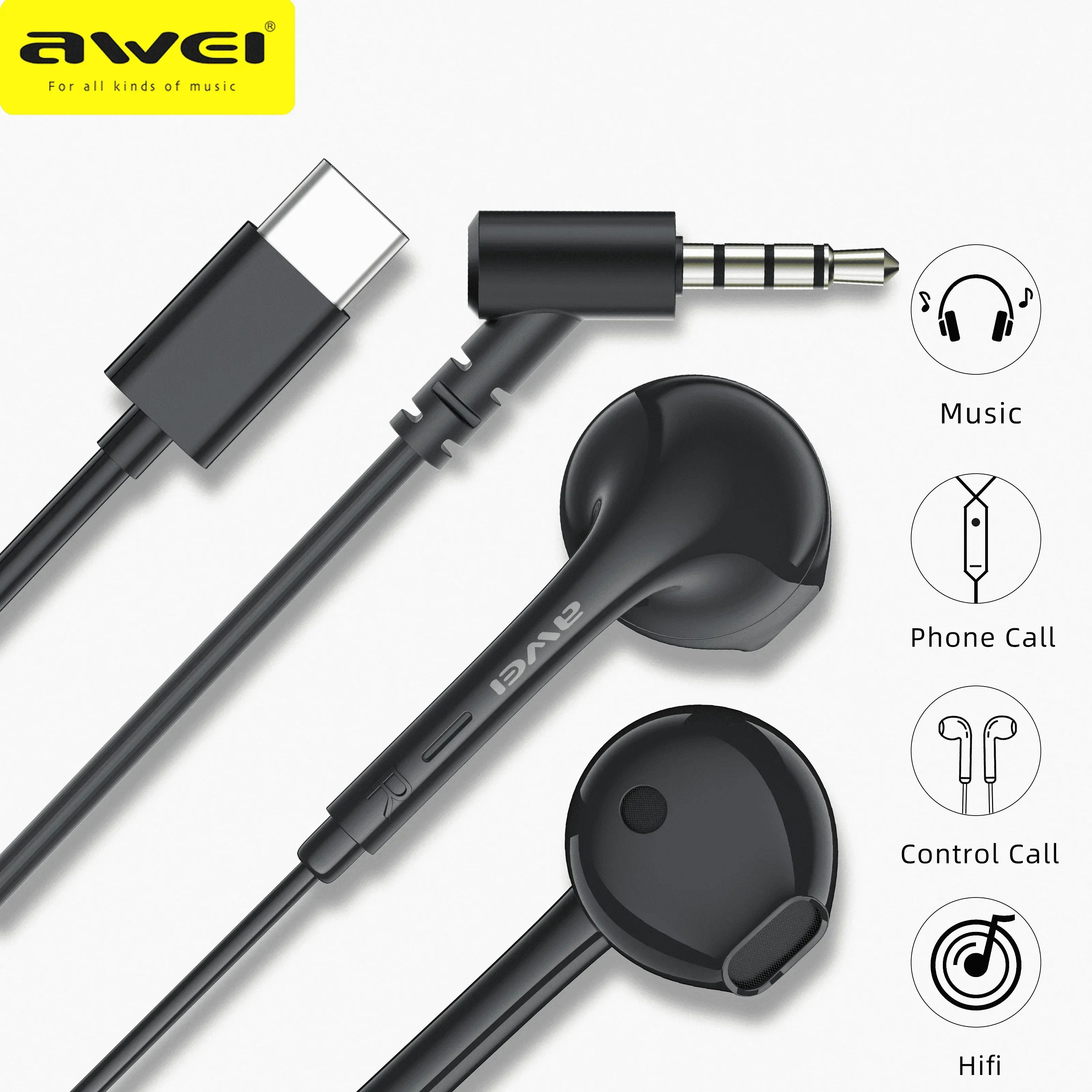 [app/r$7,48 Moedas] Awei Fone De Ouvido, 3,5mm, Intra-auricular Com Microfone