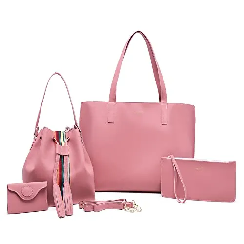 Kit Bolsa Sacola Feminina Grande Com Ncessaire + Bolsa Saquinho Transversal Com Porta Moeda (rosa)
