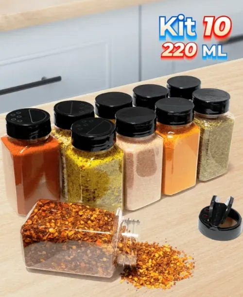 Kit 10 Porta Tempero Grande 220ml Com Tampa Dosadora Dupla Reforada Para Sal Parrilha Grosso Especiarias Temperos Organiza Cozinha Bancada Ar | Shein