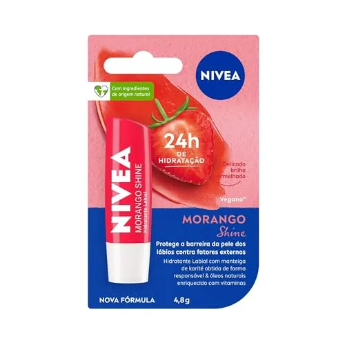 [rec] [leve 10 Pague R$ 9,75 Cada] Nivea Hidratante Labial Morango Shine 4,8g