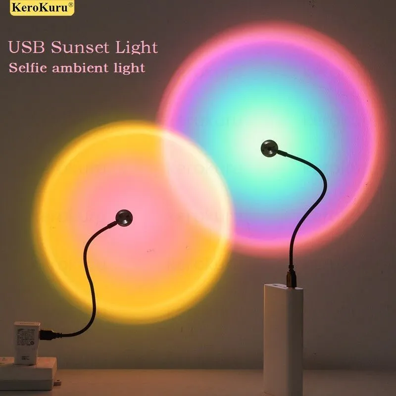 [com Imposto] Kerokuru Usb Pr Do Sol Luz Lmpada Auto Fotografia Luz Led Arco-ris Non Luz Da Noite Projetor Fotografia Parede Atmosfera Luz