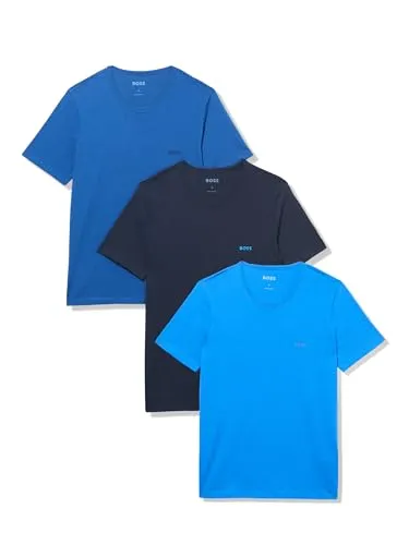 Boss Pacote Com 3 Camisetas Masculinas De Algodo Com Logotipo Clssico, Azul, M