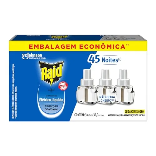 [rec] Raid Repelente Eletrico Lquido Refil, At 45 Noites De Proteo, 3 Unidades De 32,9ml