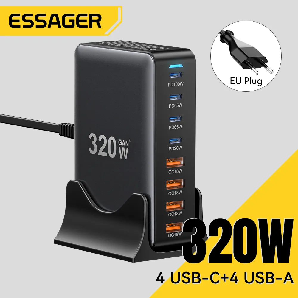 [taxa Inclusa] Essager 320w Gan Carregador De Mesa 8 Portas Usb Tipo C