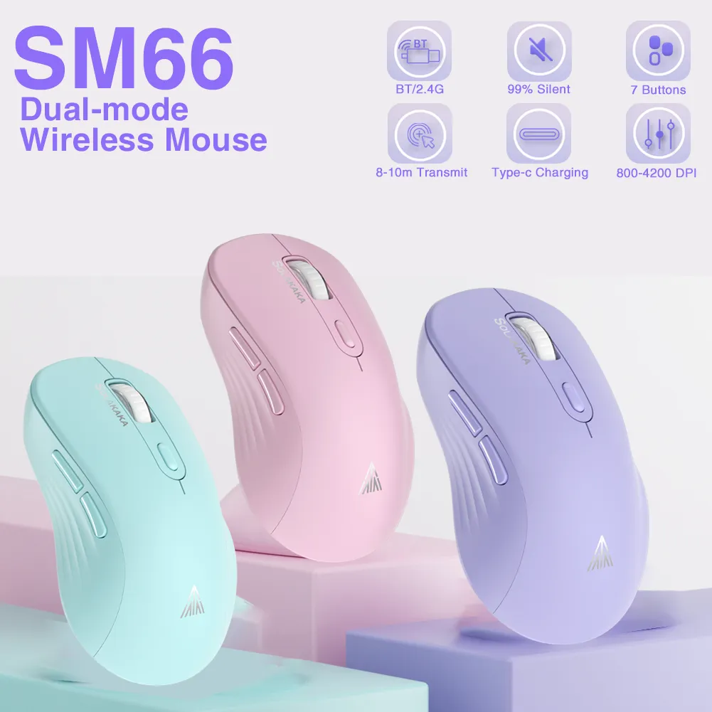 [taxa Inclusa] Soluaka Sm66 Mouse Slient Sem Fio Bluetooth/2.4g/conexo Com Fio Porttil Recarregvel Configuraes Dpi De 5 Nveis