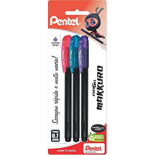 Caneta Pentel Rosa/azul Cu/violeta Energel Makkuro 0.7mm
