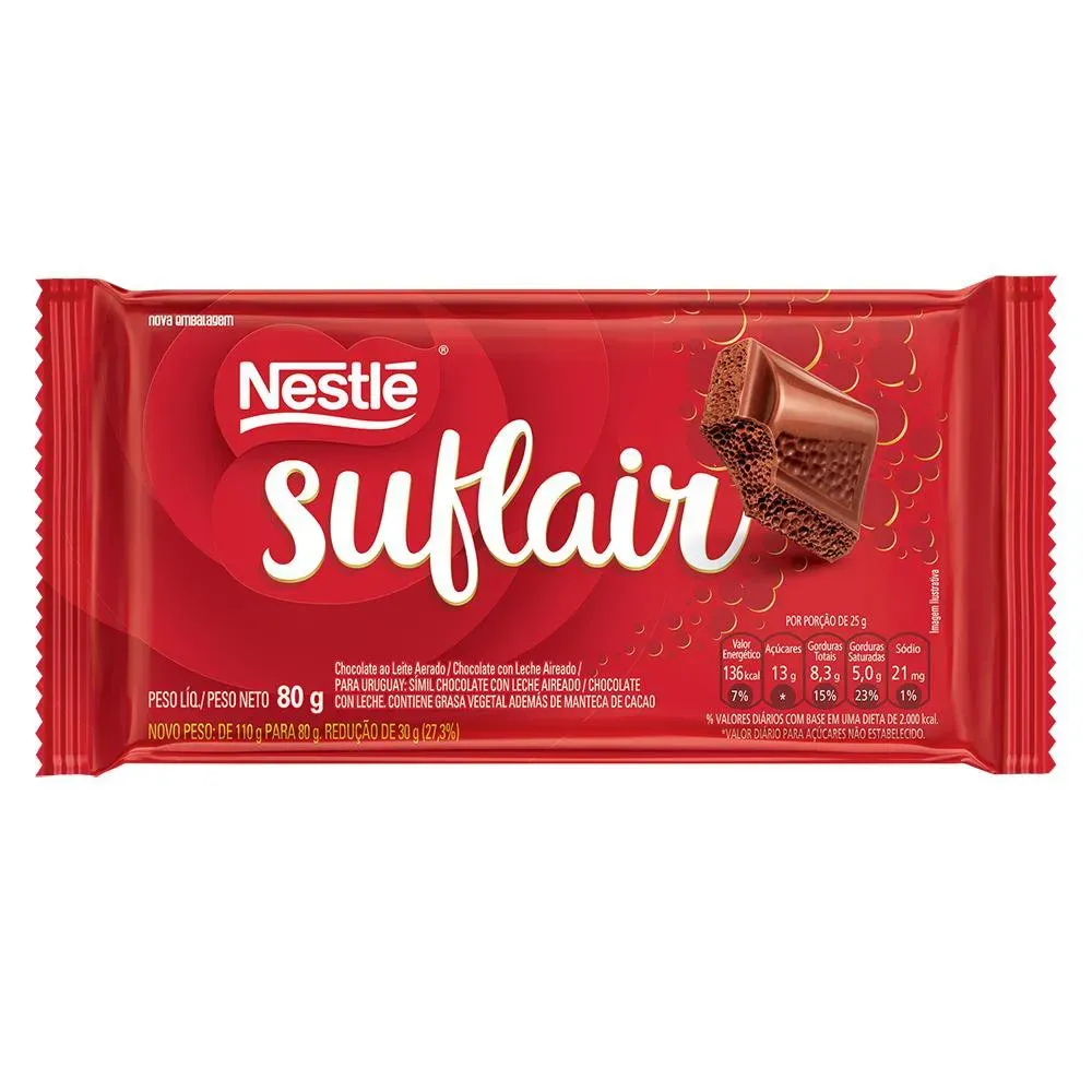 [2 Unidades R$7,99 Cada] Chocolate Nestl Suflair Ao Leite 80g