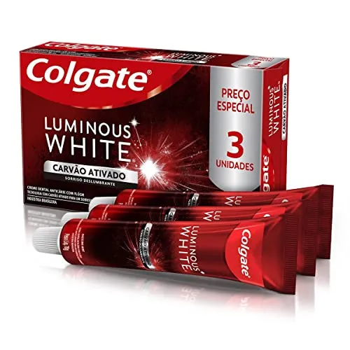 (rec) Colgate Creme Dental Clareador Luminous White Carvo Ativado 70g 3 Unidades