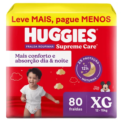 2 Unid. Fralda Huggies Supreme Care Roupinha Xg 80 Unidades