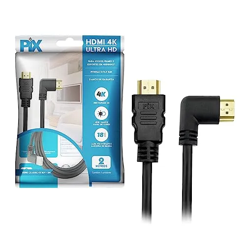 [+por- R$11,47] Pix Cabo Hdmi 2.0 4k 19 Pinos - Plug 90 Graus, 2 Metros