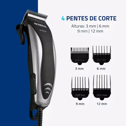 Mquina De Cortar Cabelo Mondial Hair Stylo Cr-02 4 Com Pentes - Prata/preta - 110v