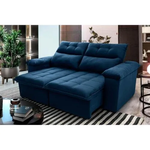Sof Retrtil Reclinvel Verona 1,50m Suede Velut Azul Marinho Molas No Assento - King House