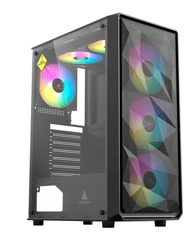 Gabinete Gamer Acegeek Diamond R339, Rainbow, Mid-tower, Lateral De Vidro, Com 3 Fans, Preto, Ag-diamond-r339-bk-i4f