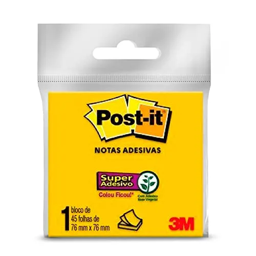 [recorrncia] Post-it, 3m, Bloco De Notas Adesivas, Amarelo, 76mm X 76mm, 45 Folhas